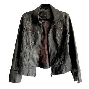 SPANNER Faux Leather Moto Biker Jacket Dark Brown S